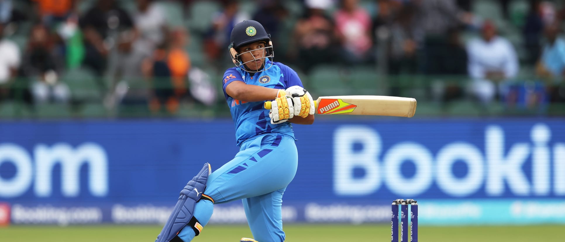 Richa Ghosh of India plays a shot during the ICC Women's T20 World Cup group B match between England and India at St George's Park on February 18, 2023 in Gqeberha, South Africa.