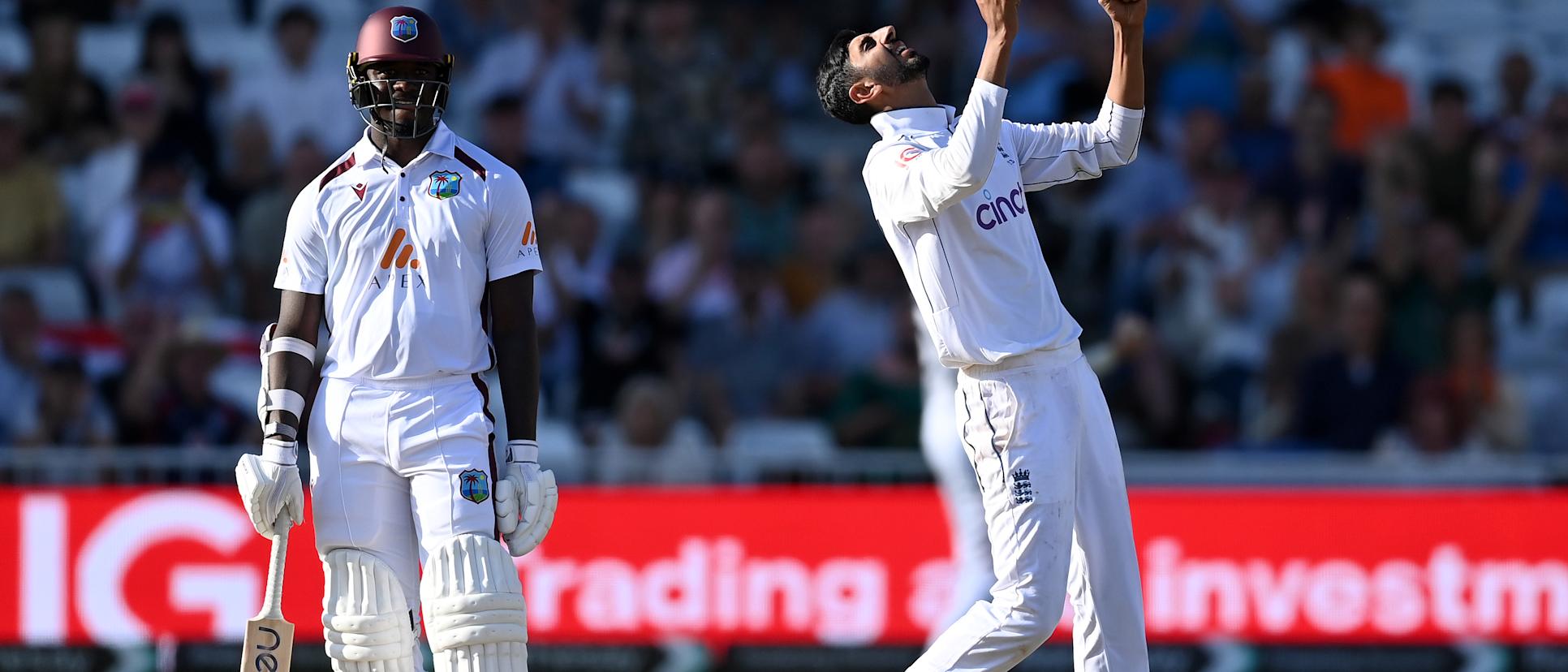 Bashir celebrates Shamar Joseph's wicket