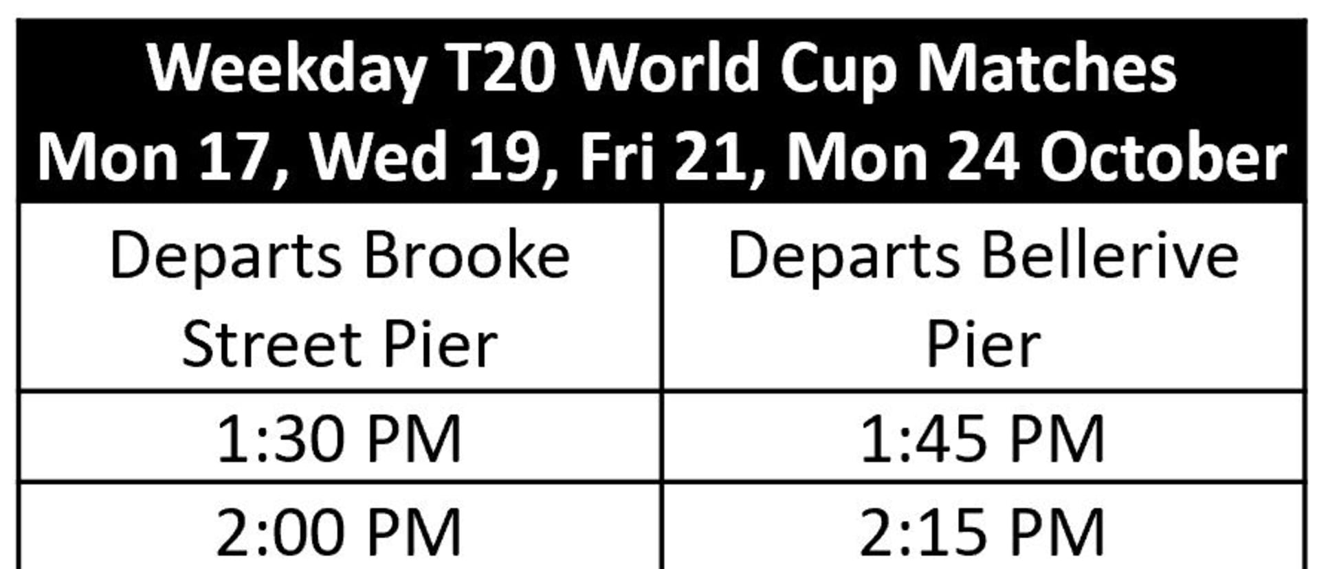 Bellerive Oval - Weekday Ferry Timetable