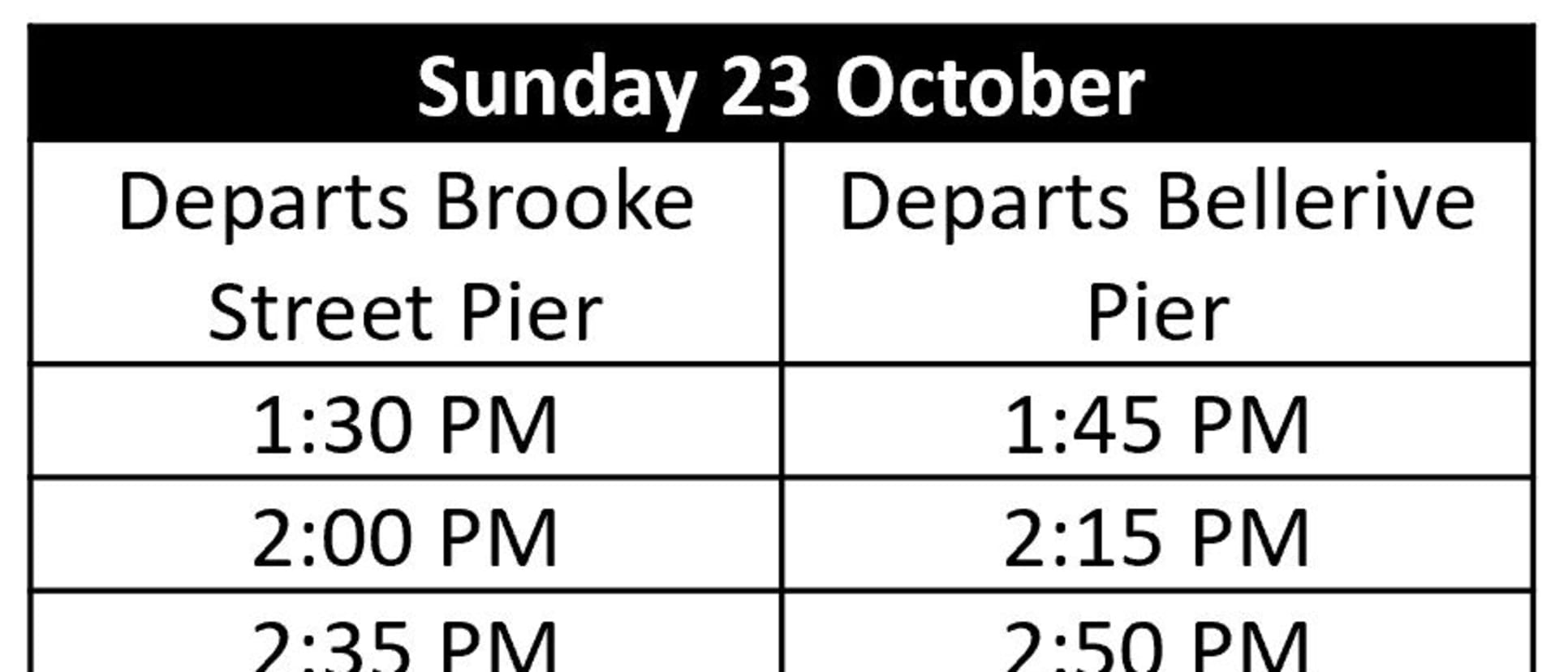 Bellerive Oval - Sunday Ferry Timetable