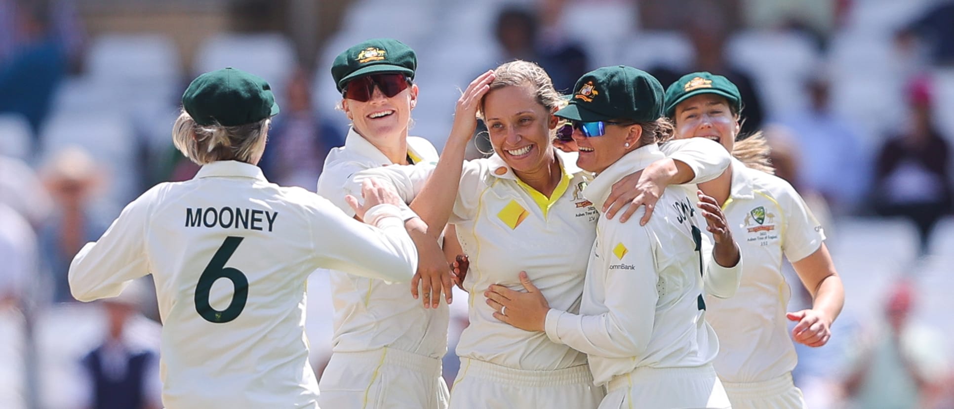 Ash Gardner of Australia celebrates the wicket of Danni Wyatt of England to win the test match during day five of the LV= Insurance Women's Ashes Test match between England and Australia