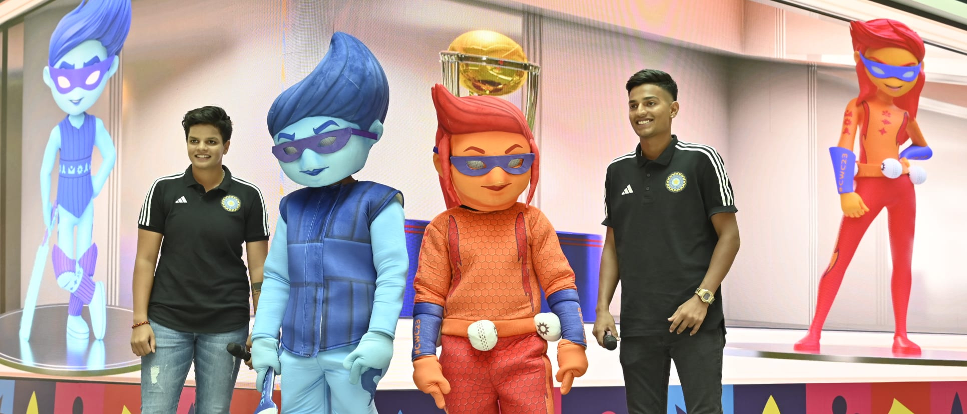 Shafali Verma and Yash Dhull were present at the unveiling of ICC Men's Cricket World Cup 2023 mascots