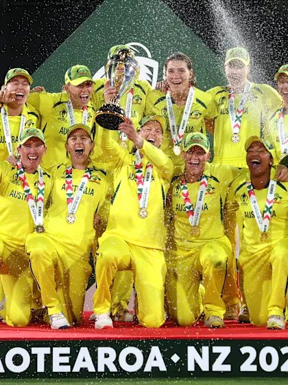 Australia lift the Women's World Cup trophy