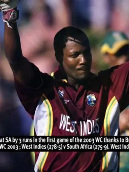 West Indies beat South Africa by 3 runs in the first game of the 2003 World Cup thanks to Brian Lara's efforts