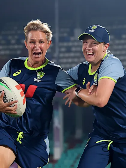 At the Australia nets with Mel Jones | CWC25