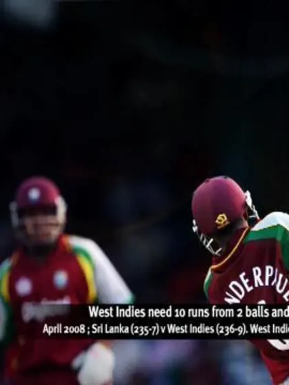 West Indies need 10 runs from 2 balls and Chanderpaul obliges