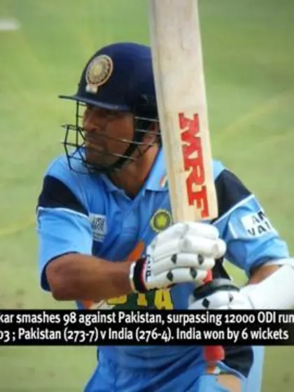 Sachin Tendulkar smashes 98 against Pakistan, surpassing 12,000 ODI runs