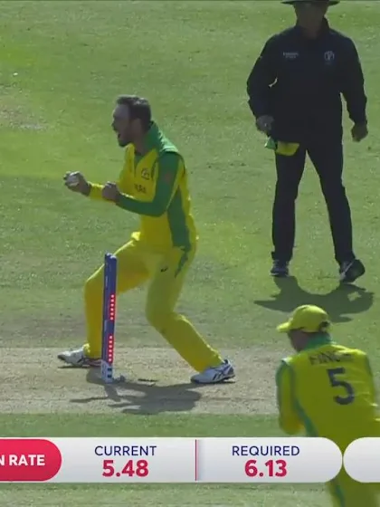 Logo of CWC19: AUS v WI - Shimron Hetmyer is run out after mix-up with Shai Hope