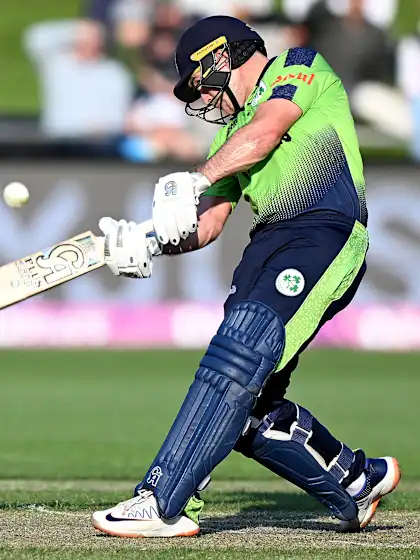 Logo of SIX: Curtis Campher hits one off the middle - Scotland v Ireland | T20WC 2022