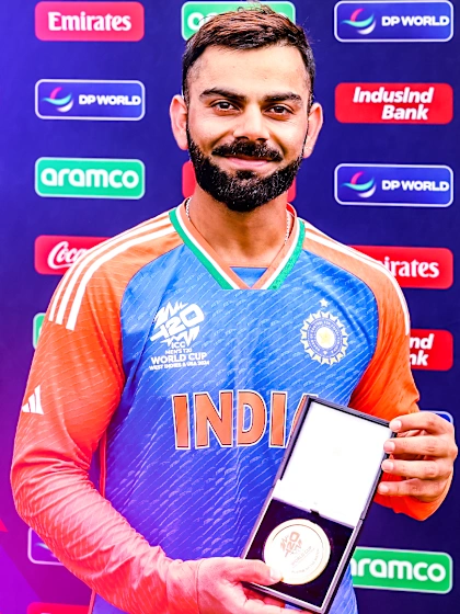 Logo of Kohli delivers in his final T20I | POTM highlights | SA v IND | T20WC 2024 Final