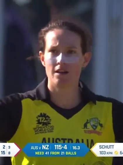 Logo of WT20WC: Aus v NZ - Megan Schutt takes her first wicket of the semi-final