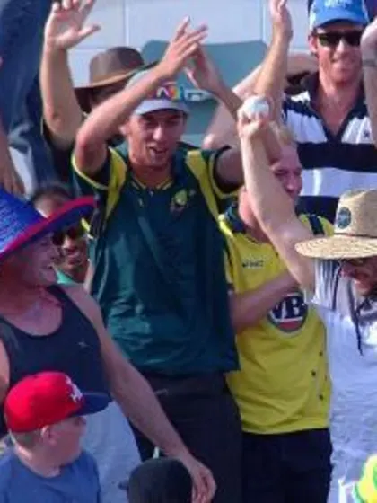 David Warner huge six caught and shined in crowd!