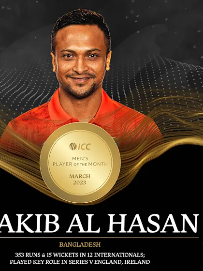 Star all-rounders Shakib and Ishimwe clinch ICC Player of the Month awards for March