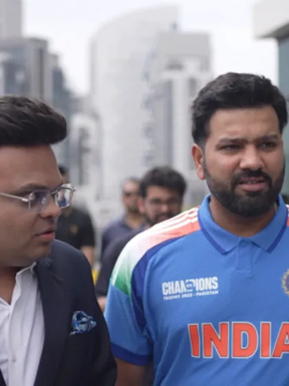 Logo of India captain Rohit Sharma all smiles with ICC Chair Jay Shah after title win | Champions Trophy 2025