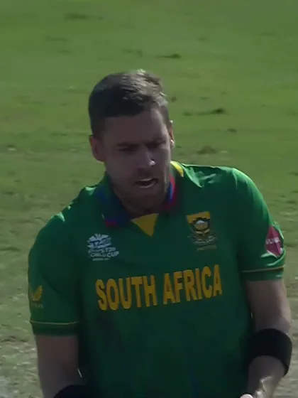 Kusal Perera's middle stump uprooted by Anrich Nortje.