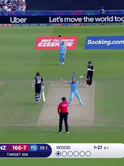 Logo of CWC19: ENG v NZ - Wood traps Santner lbw as England head to victory