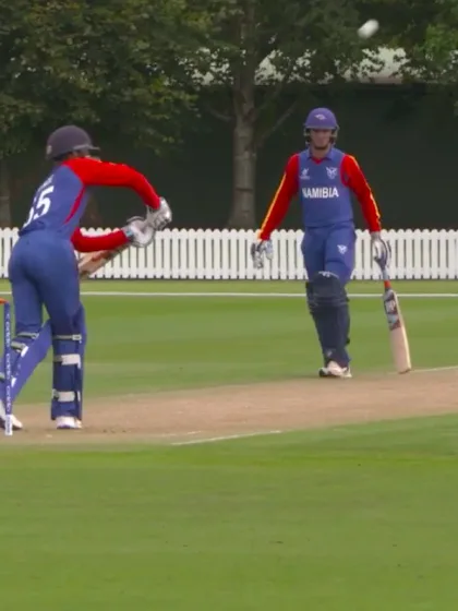 Namibia's Linde is caught on the second ball of the match against Zimbabwe
