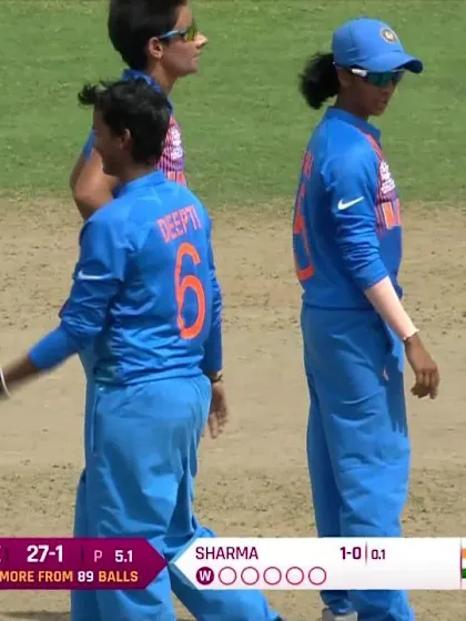 Logo of IND v IRE: Gaby Lewis bowled by Deepti Sharma