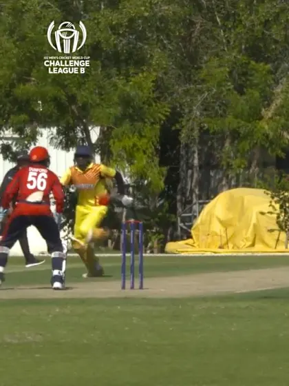 CWC Challenge League B – Oman: Jersey's Dom Blampeid runs out Frank Nsubuga