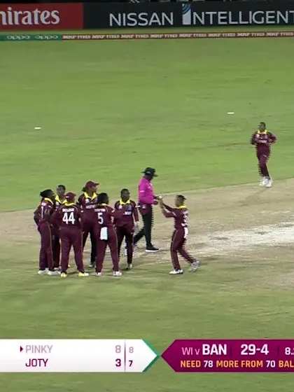Logo of WT20 Match 3: Fargana Hoque Pinky is caught and bowled by Deandra Dottin