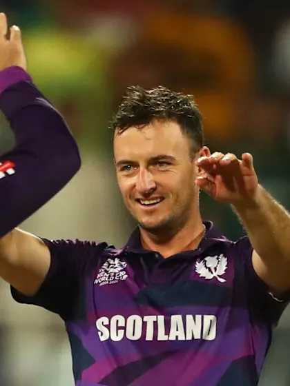 Chris Greaves takes the all-important wicket of Babar Azam