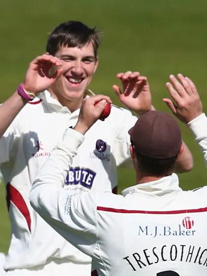 Overton and Trescothick script unique county hat-trick
