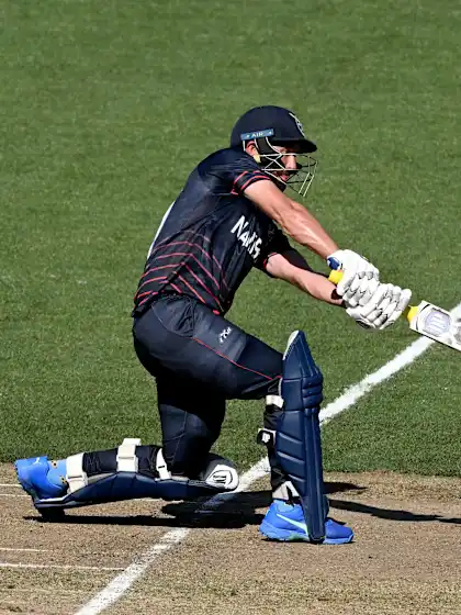 SIX: Jan Frylinck sends a slower ball over the rope