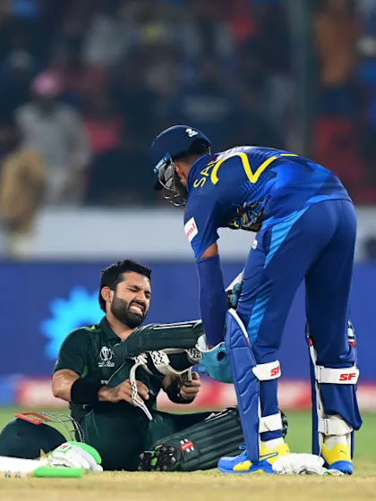 Rizwan collapses with cramp as he hits huge six | SL v PAK | CWC23