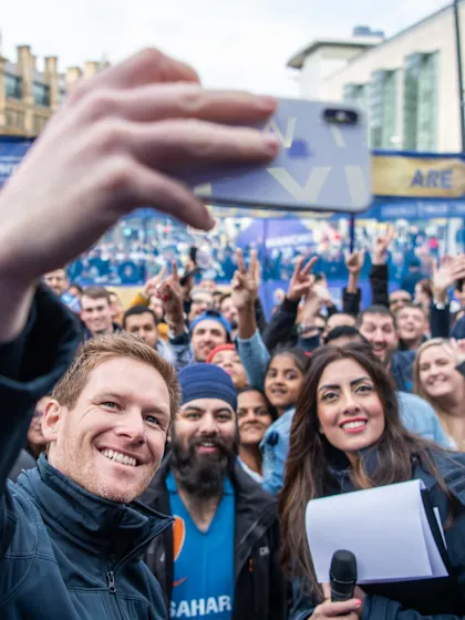 Over 10,000 fans join Eoin Morgan for first Super Saturday of #CWCTrophyTour in Manchester
