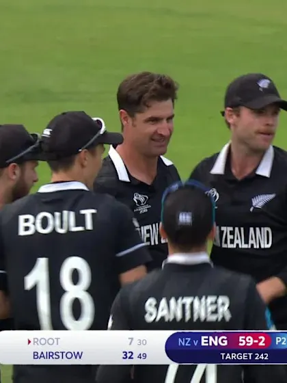 Logo of CWC19 Final: NZ v ENG – Root edges behind for 7