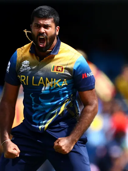 Logo of Bowled! Lahiru Kumara cuts it back to dismiss Rahmanullah Gurbaz of Afghanistan | T20WC 2022