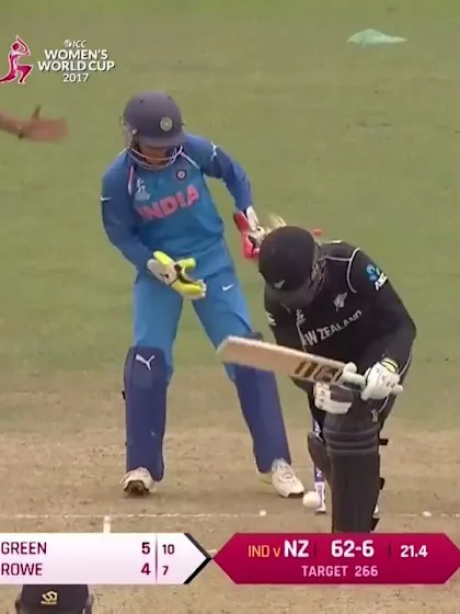 Logo of WICKET: Rajeshwari Gayakwad goes through Hannah Rowe's defences to bowl her for 4