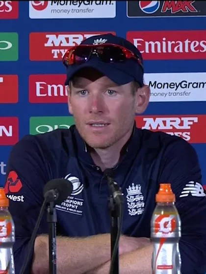 Eoin Morgan reacts to England's Champions Trophy semi-final defeat