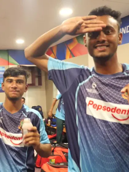 ICC U19 CWC: The Bangladesh squad celebrate winning the title in the dressing room 