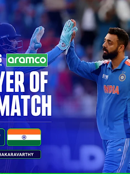 Logo of Varun Chakaravarthy with a maiden five-wicket haul | POTM Highlights | Champions Trophy 2025
