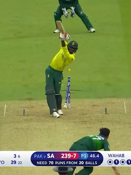 Logo of CWC19: Pak v SA - Rabada is bowled by a full toss from Wahab