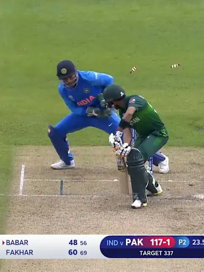 Logo of CWC19: IND v PAK - Babar Azam is bowled by a beauty from Kuldeep