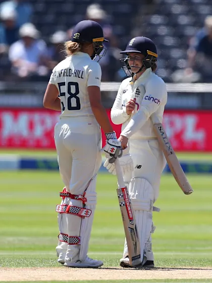Logo of Beaumont, Knight make India toil before late wickets brighten prospects
