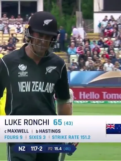 WICKET: Luke Ronchi falls to John Hastings for 65