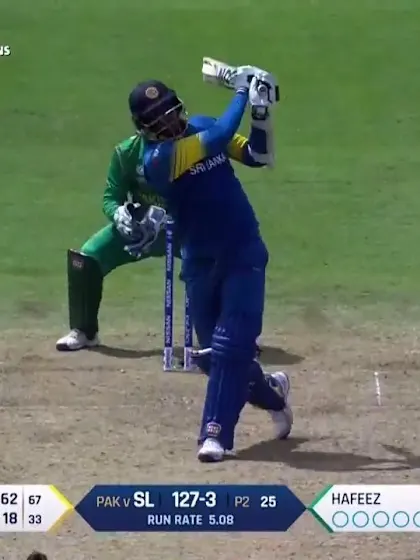 Logo of WICKET: Angelo Mathews is dismissed by Mohammad Amir for 39
