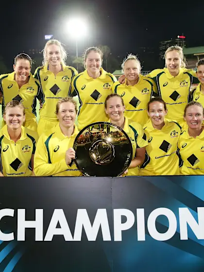 David Richardson presents Meg Lanning ICC Women’s Championship trophy