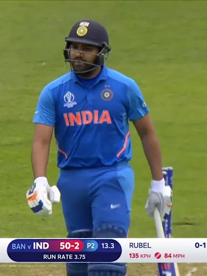 CWC19 WU10: Ban v Ind – Rohit bowled by Hossain 