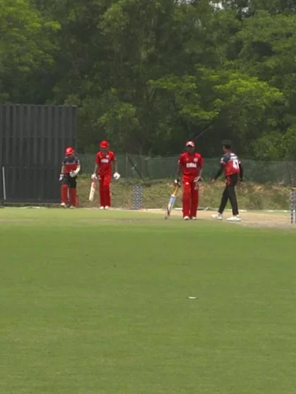 U19 CWC Asia Q Div 1: Oman v Singapore – Vinit Chittesh Mehta of Singapore takes 3/44 