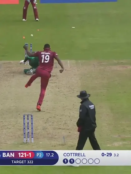 CWC19: WI v BAN - Amazing fielding from Cottrell runs out Tamim for 48