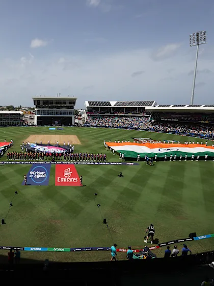 Teams walk out for the national anthems | Final: SA v IND | T20WC 2024