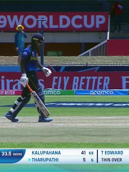 Logo of Malsha Tharupathi with a Four vs. West Indies