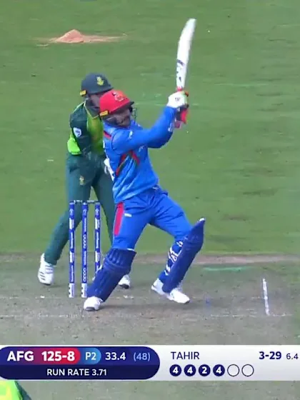 Logo of CWC19: SA v AFG - Rashid Khan's big-hitting knock comes to an and as he holes out to van der Dussen
