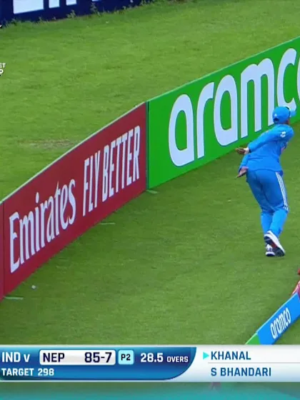 Logo of Dev Khanal with a Four vs. India