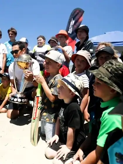 Ross Taylor and former Blackcaps join the fun as the ICC CWC Trophy Tour driven by Nissan reaches New Zealand