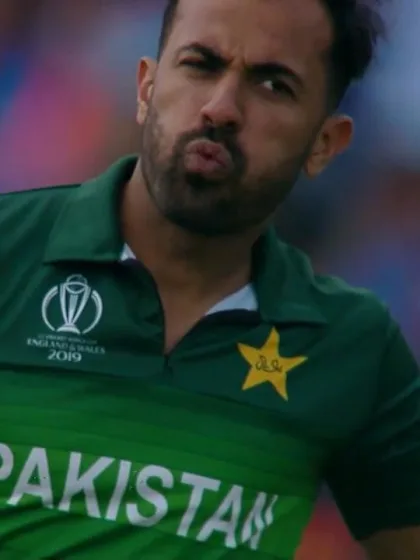 CWC19: IND v PAK - Wahab celebrates the wicket of Rahul
